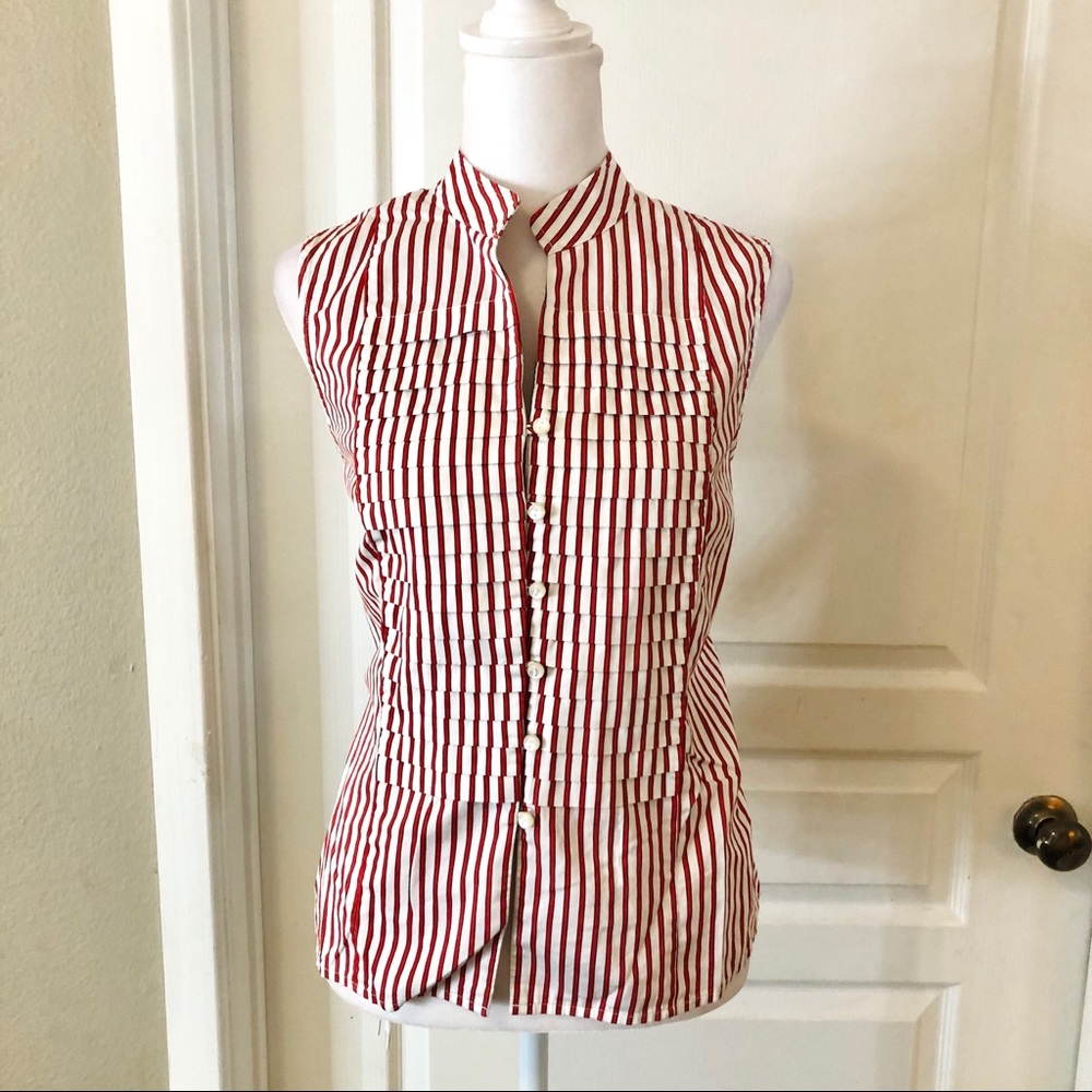 Jones New York white and red stripes button up blouse